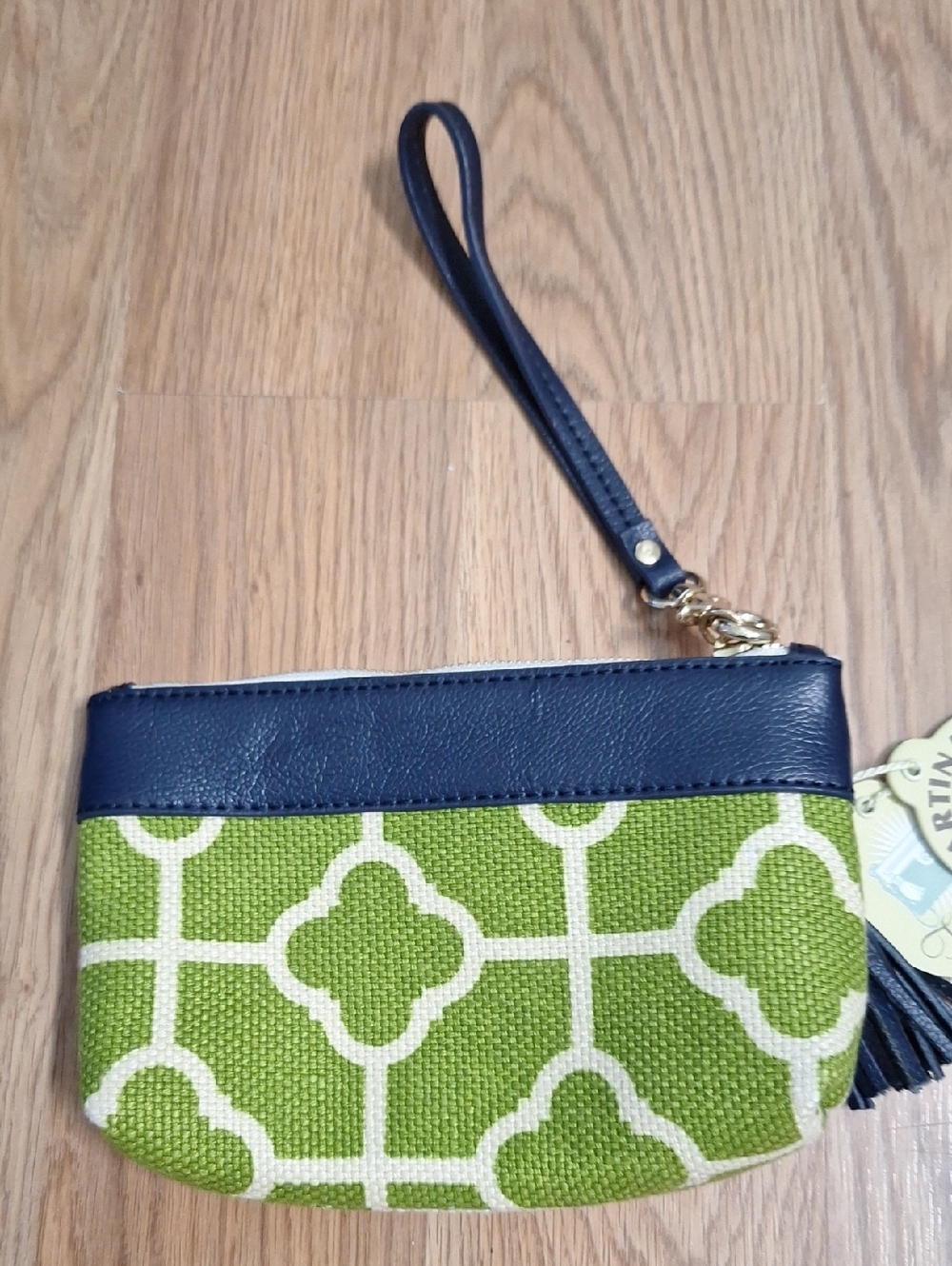 Spartina 449 Leather Linen Lime Green and Navy Patterned Wristlet - Picture 5 of 10